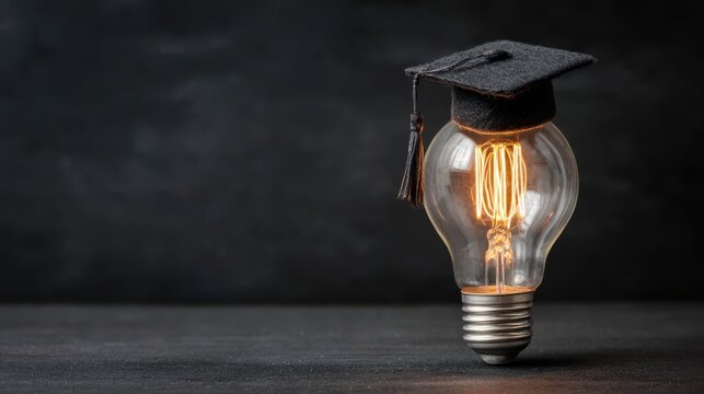 A light bulb adorned with a graduation cap symbolizes the merging of creativity and education. This unique concept highlights innovative thinking in academic accomplishments