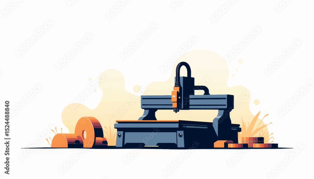Poster cnc machine working with precision cuts in clean modern design, efficiency