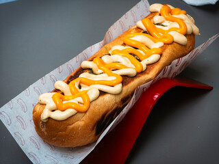 hot dog with mustard