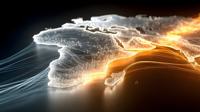Abstract World Map Glowing with Lines of Light - Network Connection Concept