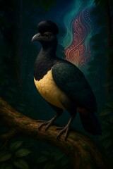 Maleo bird in the tropical forest of Central Sulawesi Indonesia at night. Under Sulawesi’s Ethnic Batik Aurora