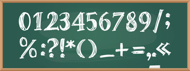 Chalkboard numbers and symbols on school board, vector illustration set