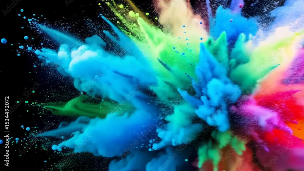 Poster spectacular explosion of vibrant colored powder against a dark background creating a dynamic and art