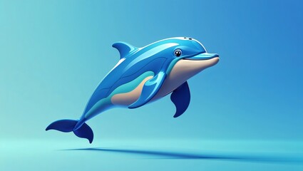 Obraz premium Happy cartoon dolphin over blue background