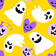 Halloween ghost seamless cute cartoon pattern for wrapping paper and fabrics