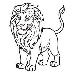 Obraz premium Cute Cartoon Lion Silhouette Line Drawing – Black and White Safari Animal Illustration for Coloring Pages or Kids Design