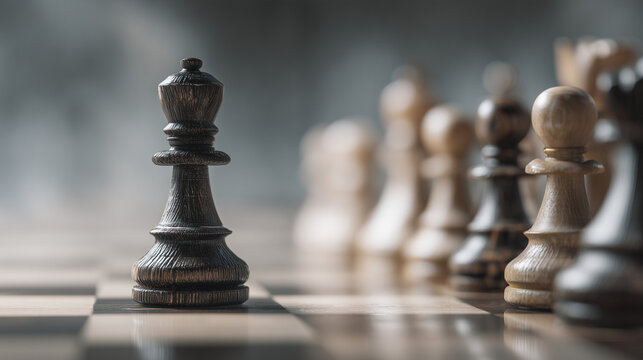 Single pawn on board facing row of pieces