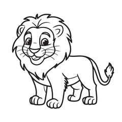 Obraz premium Cute Cartoon Lion Silhouette Line Drawing – Black and White Safari Animal Illustration for Coloring Pages or Kids Design