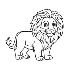 Fototapeta premium Cute Cartoon Lion Silhouette Line Drawing – Black and White Safari Animal Illustration for Coloring Pages or Kids Design