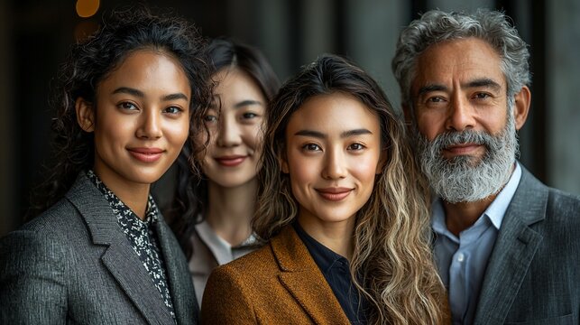 Diverse group of professionals pose for a portrait, showcasing a range of ethnicities and ages