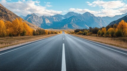 Fototapeta premium Scenic Autumn Road Trip Through Mountainous Landscape With Golden Foliage