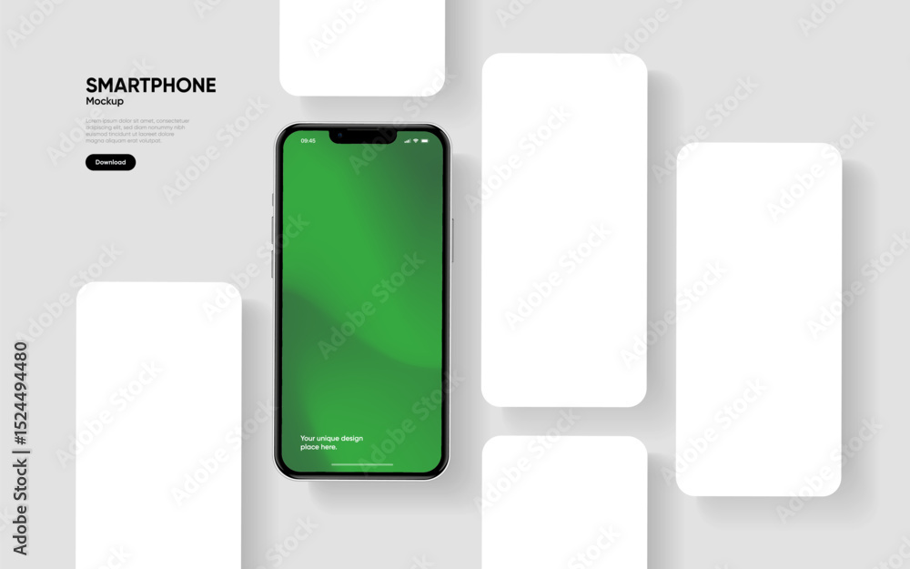 Poster Realistic smartphone mockup. Mobile phone vector with isolated on white background. Device front view. 3D mobile phone with shadow. Realistic, high quality smart phone mockup for ui ux presentation.