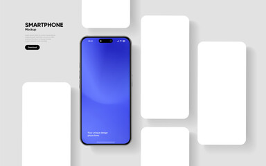 Realistic smartphone mockup. Mobile phone vector with isolated on white background. Device front view. 3D mobile phone with shadow. Realistic, high quality smart phone mockup for ui ux presentation.