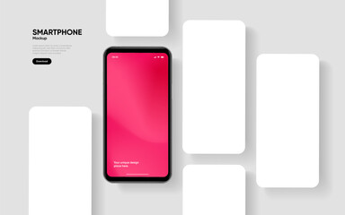 Realistic smartphone mockup. Mobile phone vector with isolated on white background. Device front view. 3D mobile phone with shadow. Realistic, high quality smart phone mockup for ui ux presentation.