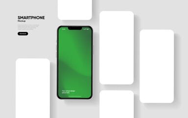 Realistic smartphone mockup. Mobile phone vector with isolated on white background. Device front view. 3D mobile phone with shadow. Realistic, high quality smart phone mockup for ui ux presentation.
