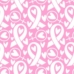Obraz premium Breast cancer month seamless pink ribbon day mammogram pattern for medical accessories and medicine textiles