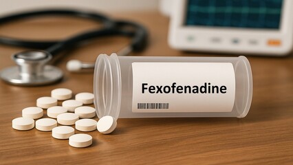 Fexofenadine plastic box of medication with tablets on a table