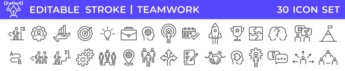 Teamwork, Team building icon set. Teamwork line icons set. Work group icons collection. Vector illustration