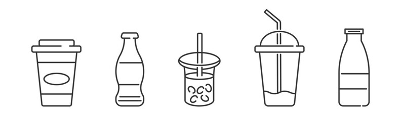 Bottle and Drinks icon set. Vector illustration