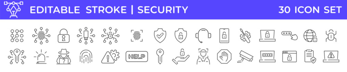 Security and Protection thin line icon set. Cyber security icons collection. Vector illustration