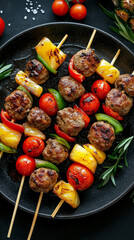 Meatball skewers with pineapple and peppers
