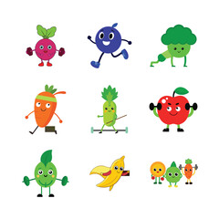 Obraz premium Healthy Eating Habits Fun Fitness Fruits and Vegetables Illustrations