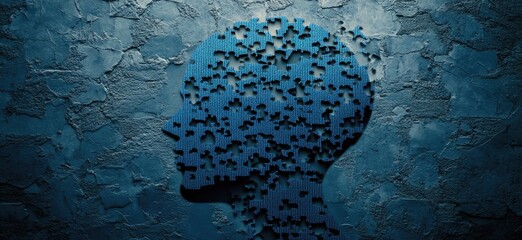 Fragmented mind profile on textured backdrop
