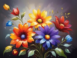 Fototapeta premium Vibrant Oil Painting of Colorful Flowers – Abstract Floral Art Background