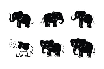 Naklejka premium set of cute cartoon elephant vector illustration