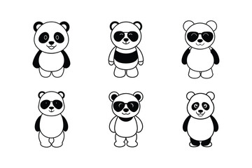 Naklejka premium set of cute cartoon panda line art vector illustration