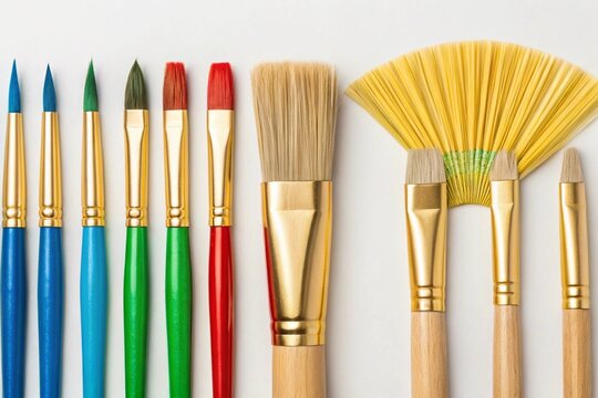 Collection of colorful artist paint brushes for painting and art projects oil wood fine tools hobby craft colors design