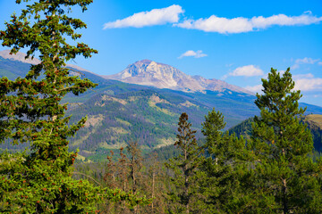 Fototapeta premium Mount Tekarra in the Jasper National Park before the 2024 wildfire in Alberta, Canada