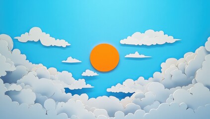 Paper cut sky with sun and clouds