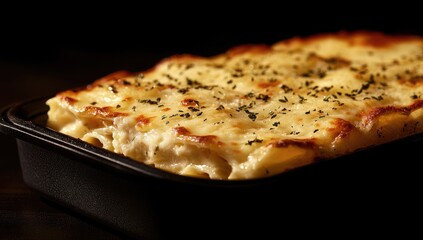Baked pasta dish, golden cheese topping