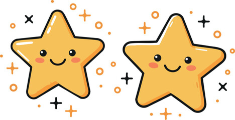 Cute smiling cartoon stars with decorative sparkles vector illustration 