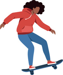 Obraz premium Skateboarder performing trick in casual clothing with red hoodie and blue jeans vector illustration 