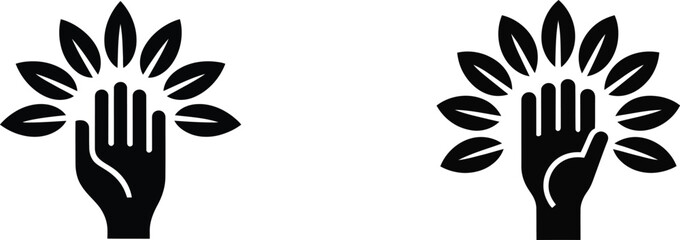 Obraz premium Hand holding leaves logo design set vector illustration for nature and environment concept art