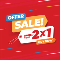 2x1 offer sale promotion web banner template. Square design.