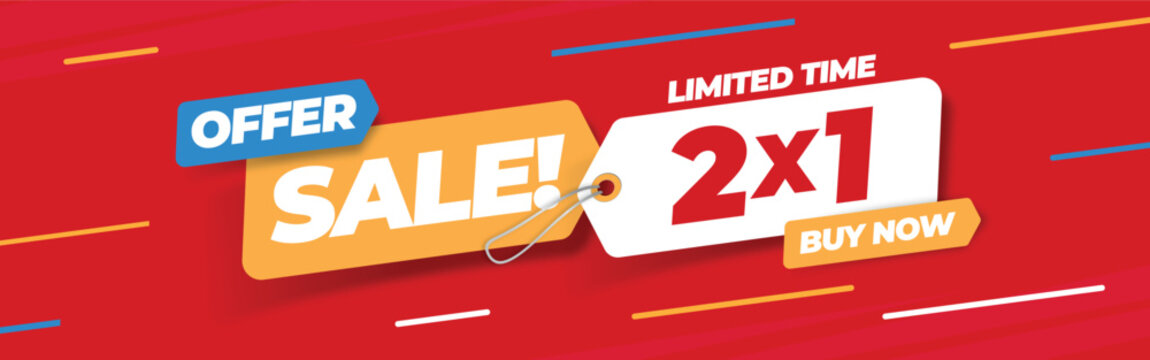 2x1 offer sale promotion web banner template. Horizontal design.