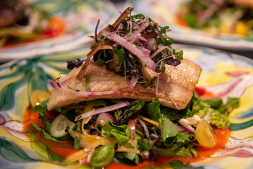 Fish and veggies dinner plate