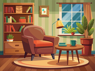 Fototapeta premium vector of A comfortable brown chair and a cozy brown single table in an interior design environment.