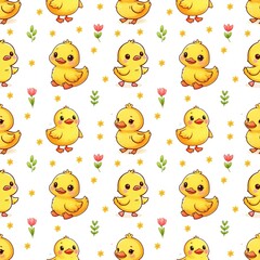 cute yellow ducklings seamless pattern illustration