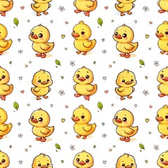 cute yellow ducklings seamless pattern illustration