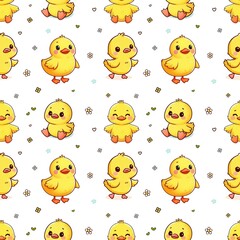 cute yellow ducklings seamless pattern illustration