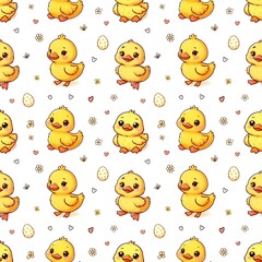 cute yellow ducklings seamless pattern illustration