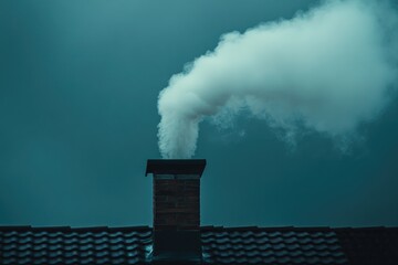 Chimney smoke against a moody sky