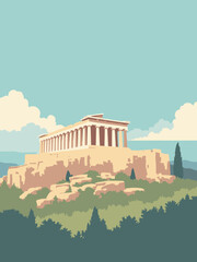 Athens Acropolis, Parthenon, Temple of Hephaestus in ivory, sandstone, dusty blue, and olive