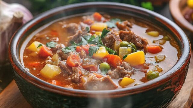 Puchero or meat and vegetable soup with smoke