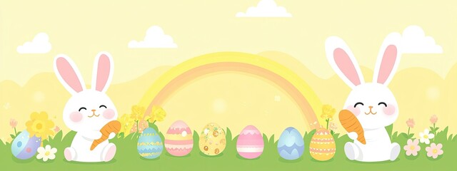 Cute Easter Bunnies and Eggs