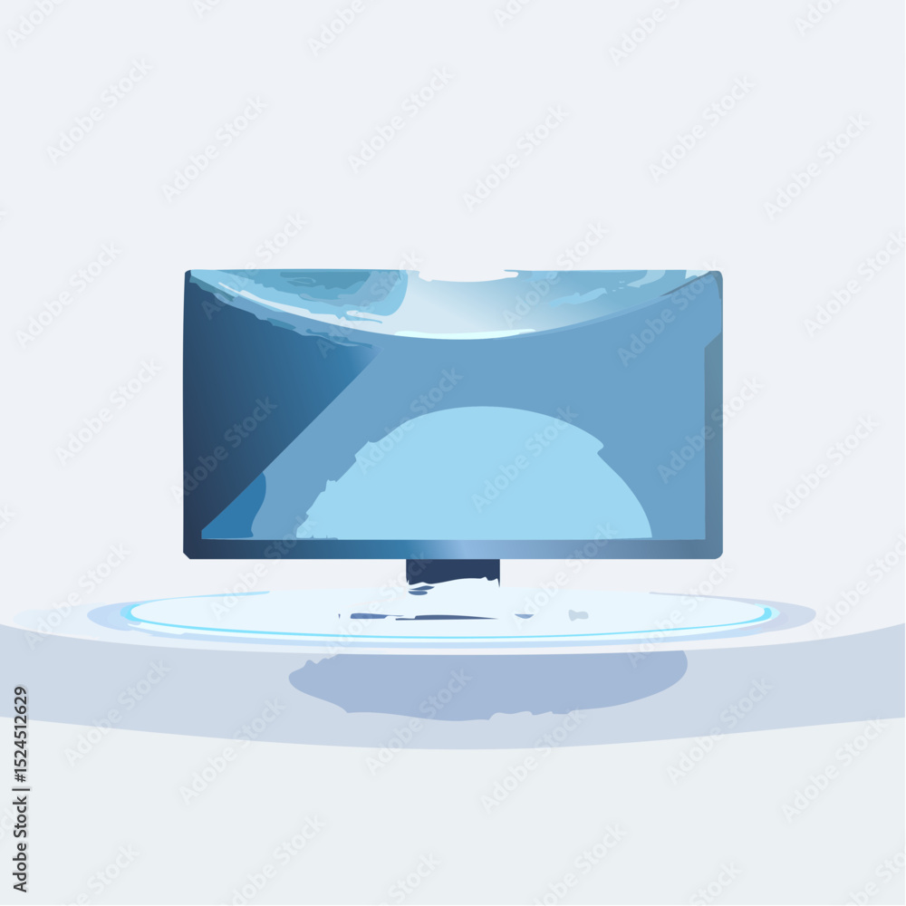 Aufkleber a sleek paper-thin tv with no frame and glowing base, designed in a simple futuristic vector style.